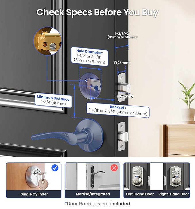 Veise VE012W Built-in WiFi Fingerprint Smart Lock, App Remote Control, No Hub Needed, Keyless Entry, Front Door Smart Deadbolt, Digital Keypad, Auto Lock, IP55 Waterproof, BHMA Grade 3, Satin Nickel
