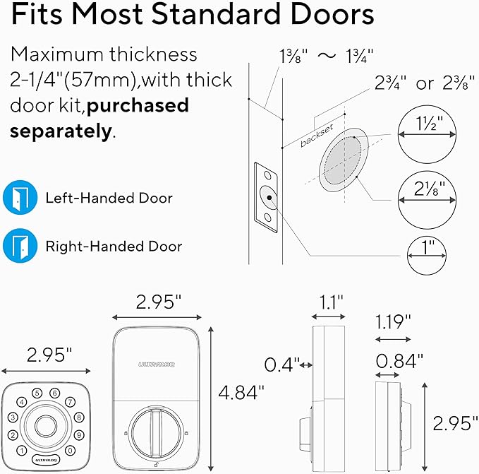 ULTRALOQ U-Bolt Pro WiFi Smart Lock with Door Sensor, 8-in-1 Keyless Entry Door Lock with Fingerprint ID, App Remote Control, Built-in WiFi Keypad Deadbolt, Auto Unlock, IP65 Waterproof, Easy Install