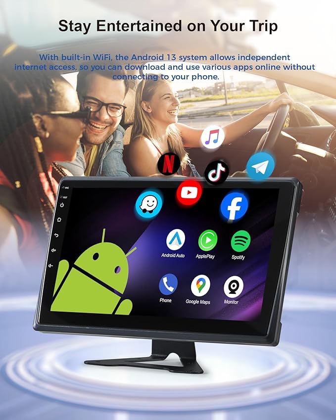 RV Backup Camera System with Carplay, Wired Security 1080P Cameras with 10.1 inch Android Auto 6 CH Touch Screen, GPS Navigation Loop Recording DVR Car Stereo for RV Semi Truck Trailer Camper