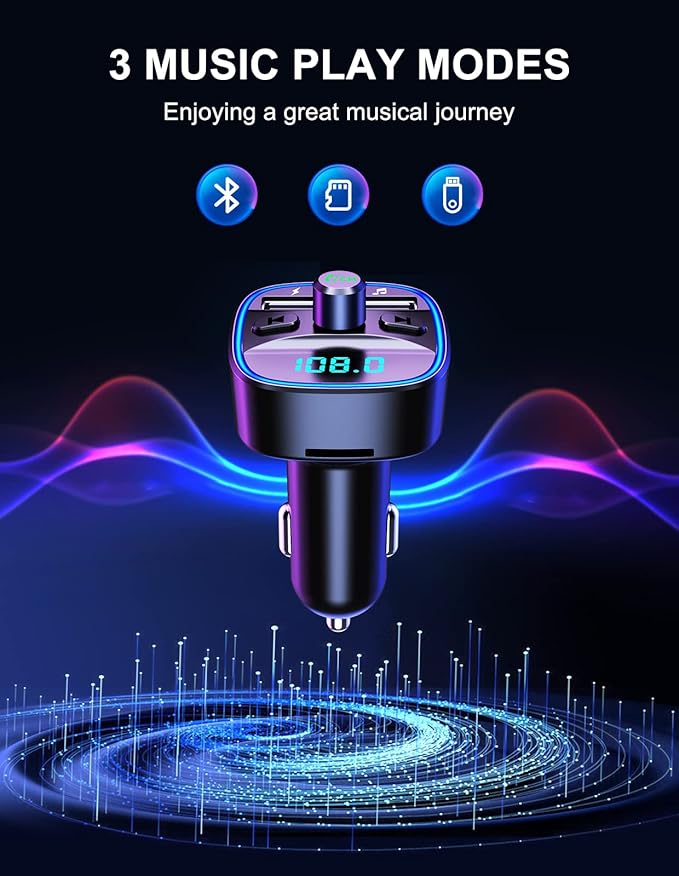 (Upgraded) COMSOON FM Transmitter, Bluetooth Car Adapter MP3 Player, Hands-Free Calling, Dual USB Ports (5V/2.4A & 1A), LED Screen, Support SD/TF Card Flash Drive