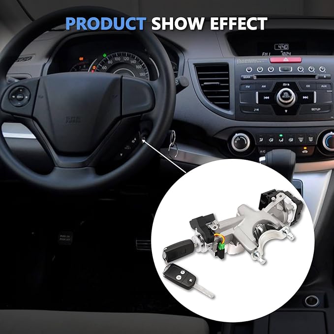 RAMATA Ignition Switch Lock Cylinder with Key (with Blank Chip) Compatible with 2012 2013 2014 Honda CRV (Ignition Chip: 46,Frequency: 433mHz)