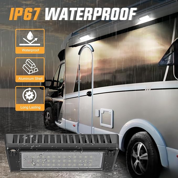 Nilight RV Exterior Light 2PCS 9 Inch Porch Lights Flood Beam 12V 24V LED Scene Cargo Lighting Black Aluminum Housing for RVs Trailers Travel Campers 5th Wheels Motorhome SUV Truck