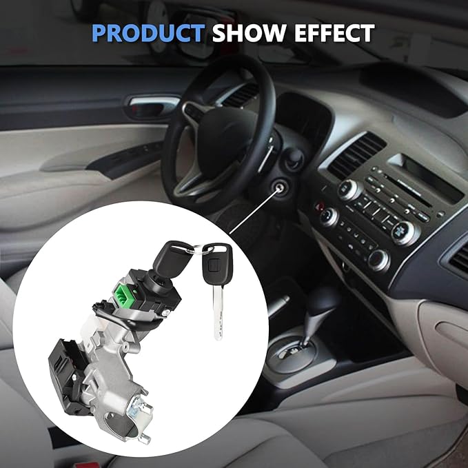 RAMATA Ignition Switch Lock Cylinder with Key (with Blank Chip) Compatible with 2003 2004 2005 Honda Civic 1.3L, 2001 2002 2003 2004 2005 Honda Civic 1.7L