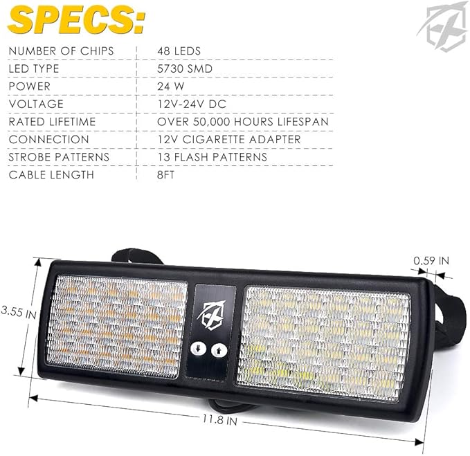 Xprite White Green 48LED Visor Strobe Flashing Lights Interior Windshield Sunshield Emergency Warning Lights for Police Volunteer Firefighter Vehicles Trucks