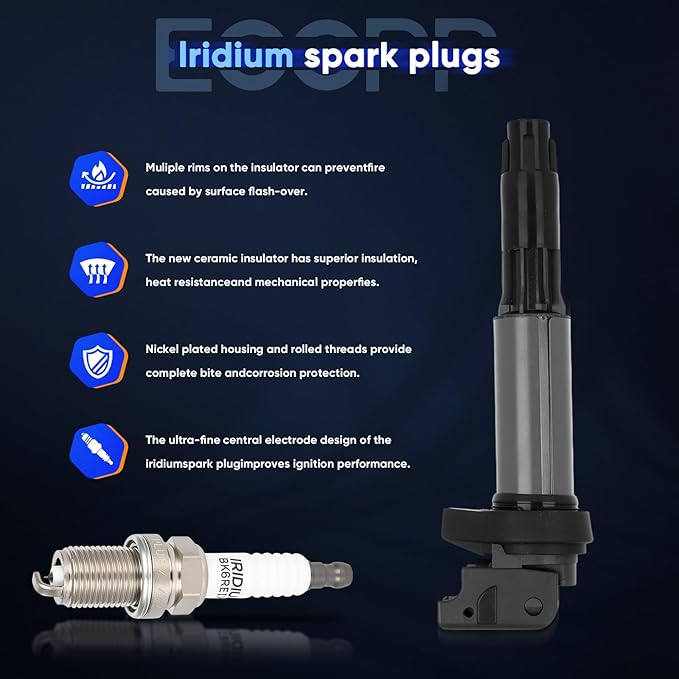 ECCPP UF522 8 ignition coils with 8 iridium Spark Plugs 7092,coils packs,for BMW 545i 645Ci 745i 745Li X5 Morgan Aero 8,UF522 CU1171 IIS063