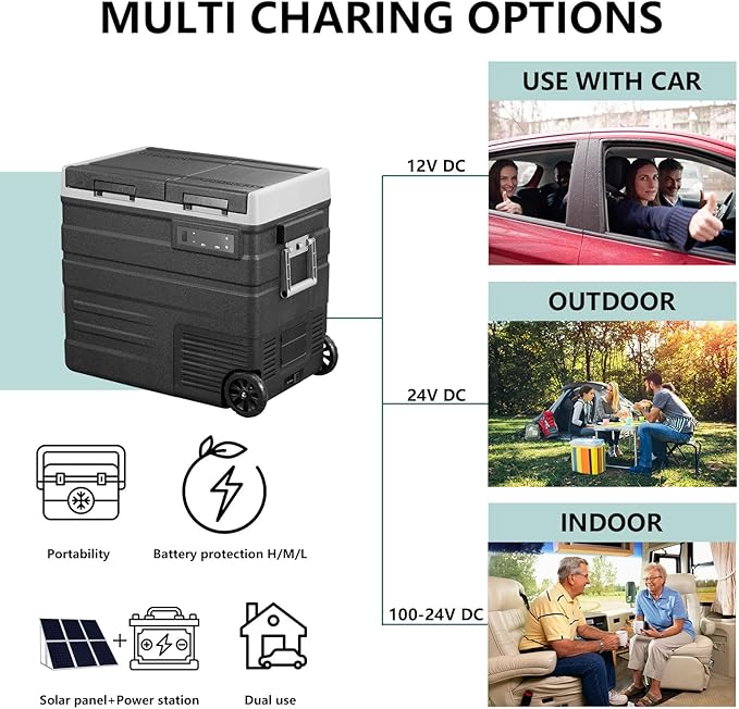 Alpicool UD65 Portable Wheeled Car Freezer with Dual Compartments,12 Volt Car Refrigerator, 60 Quart Fast Cooling Fridge, with 12/24V DC and 100-240V AC for Outdoor, Camping, RV, Truck