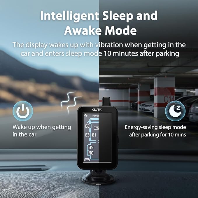 GUTA Tire Pressure Monitoring System, Full-Color Touchscreen RV TPMS with 2 Flow Thru & 8 Cap Sensors, 6 Alert Modes, Signal Booster, Tire Pressure Monitor for Trailer, Camper, 5th Wheel (0-188PSI)