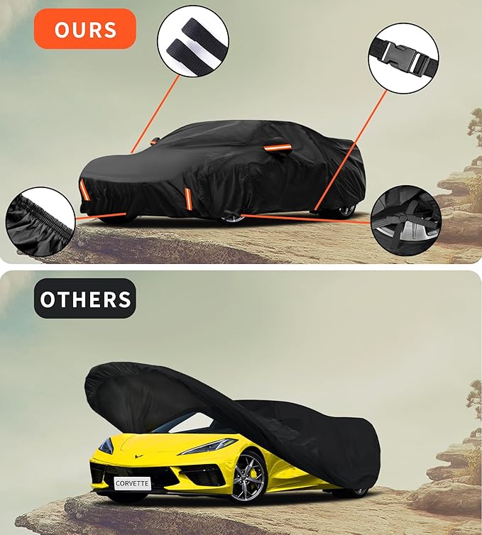 Upgraded Car Cover Custom Fit for Chevrolet Corvette C4 C5 C6 C7 C8 1980-2024 2025, Waterproof All Weather Full Exterior Cover Rain Sun Snow UV Outdoor Protector with Door Zipper