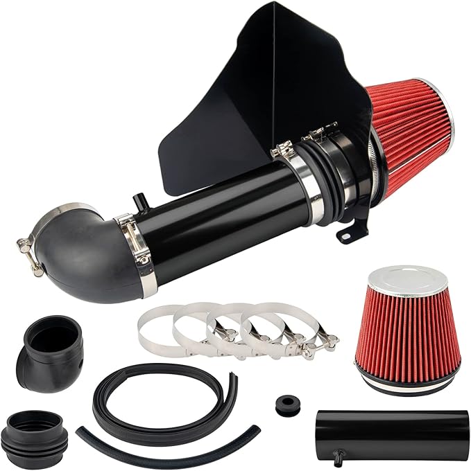 PHILTOP 4" Cold Air Intake Kit System + Heat Shield Compatible with Chrysler 300 2006-2010, Dodge Challenger 2009-2010, Charger 2006-2008, Magnum 2007-2008, V8 5.7L 6.1L, High Performance, Red