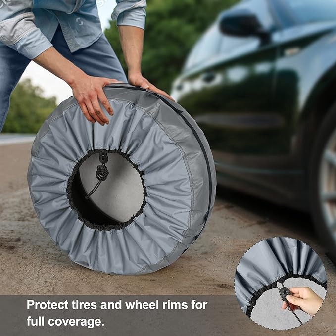 Explore Land Tire Cover with Handle - Seasonal Spare Tire Bag, Heavy Duty Winter Wheel Storage Tote Against Dust and Scratches, 4 Pack (Fits Diameters 29''-31.75'', Charcoal)