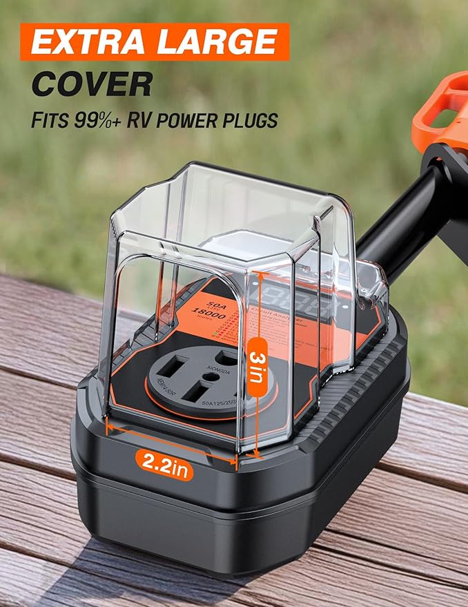 18,000J RV Surge Protector 50 Amp with LED Display, 50 Amp Surge Protector for RV with Voltage Monitoring, Clear Error Codes, Comprehensive Detection, IP68 Waterproof