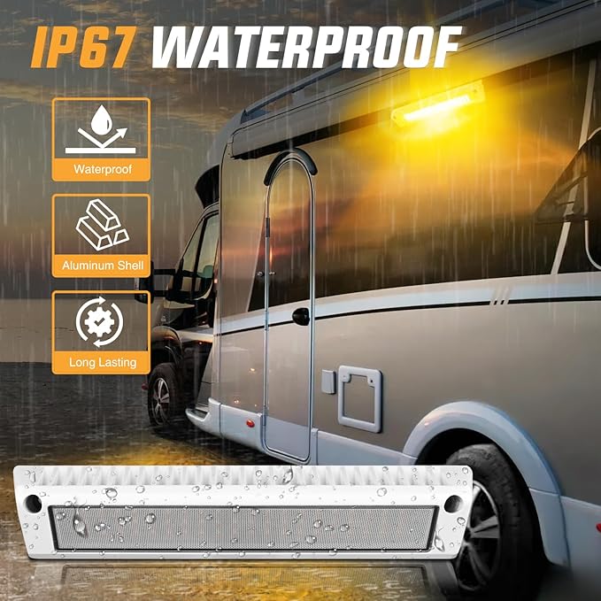 Nilight RV Exterior Lights 13 Inch Porch Light 1PC Amber Beam 12V 24V LED Scene Cargo Lighting White Aluminum Housing for RVs Trailers Travel Campers 5th Wheels Motorhome SUV Truck
