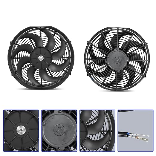Universal 14 Inch Black Slim Radiator Cooling Fan 12V 90W Push Pull with Mount Kit – Fits Radiators for Vehicles, Cars, Trucks