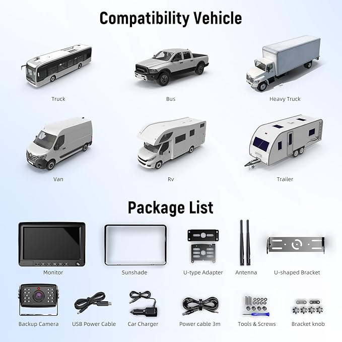 Wireless Backup Camera for Truck 7'' 1080P HD Monitor with DVR, BSD Alert RV Backup Camera System 18 LED IR Night Vision Reverse Camera Support 4 Cameras Rear View Camera for Car,Trailers, 5th Wheels