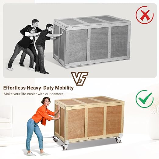 2 Inch Side Mount Casters Set of 4 - No Noise Rubber L-Shaped Caster Wheels, Total Capacity 600 LBS, Non Marking Plate Swivel Wheels for Furniture, Planter, Crib, Cabinet, DIY Project