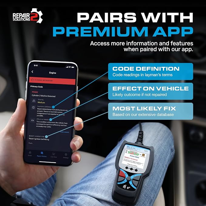 BLCKTEC 420 Bluetooth OBD2 Scanner Diagnostic Tool - Vehicle Code Reader for Car - Clears Check Engine Light - Comes with Premium OBD App On IOS & Android - Works For All Cars 1996 & Newer