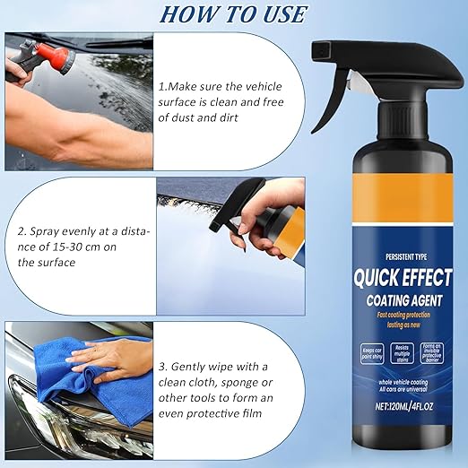 2PCS Advanced Car Quick-Acting Coating Agent Spray, Car Coating Spray, Quickly Coat Cars Wax, Polish Sprays Waterless Wash Wax, Oil Film Emulsion Glass Cleaner