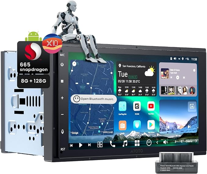 Wireless CarPlay Android Auto Car Stereo, X10 QLED 7" Touchscreen, Octa-Core 8+128GB, 4G LTE/WiFi, GPS Navigation, OBDII Scanner, Front & Rear Camera Support, OTA Updates