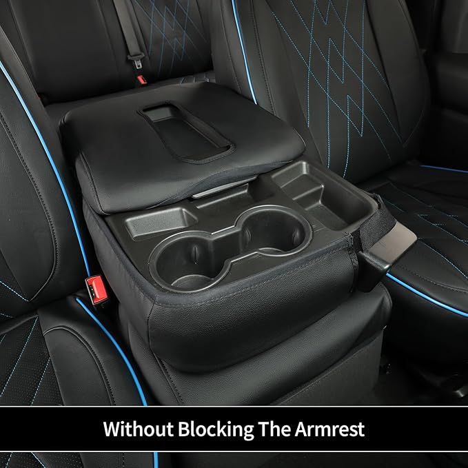 EKR Silverado Seat Covers Custom Fit for (Crew Cab) 2019-2026 Chevrolet Silverado 1500/1500 Limited/HD 2500/3500, Rear Row W/Armrest,Faux Leather (Black with Blue Trim)