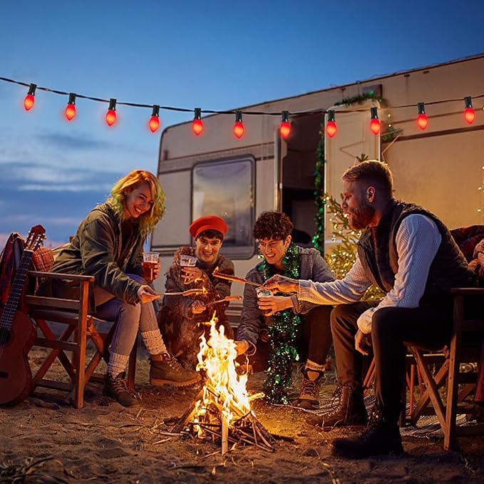 GOOTHY 25 Pack C7 Red LED Christmas Light Bulb, C7 Red Replacement Bulbs for Outdoor String Lights Window Candles Chandeliers, E12 Candelabra Base LED Bulbs, 0.6 Watt Led Night Light Bulb