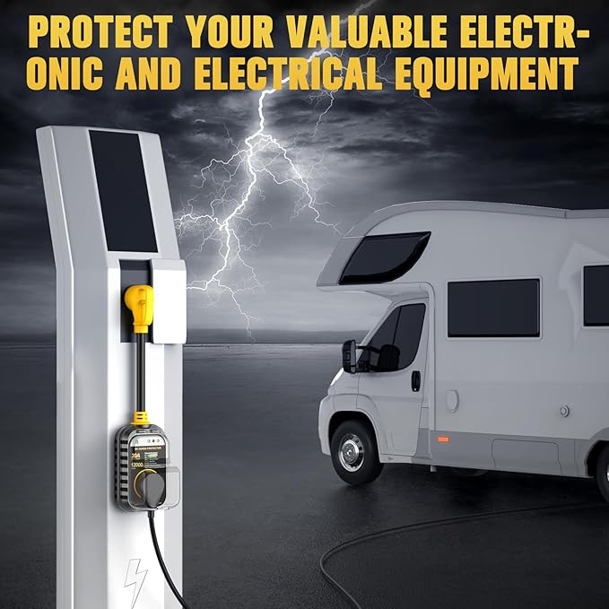 GEARGO RV Surge Protectors 30 Amp, 12000 Joules RV Circuit Analyzer, IP68 Surge Voltage Protection, RV Adapter Plug for Camper (Yellow)