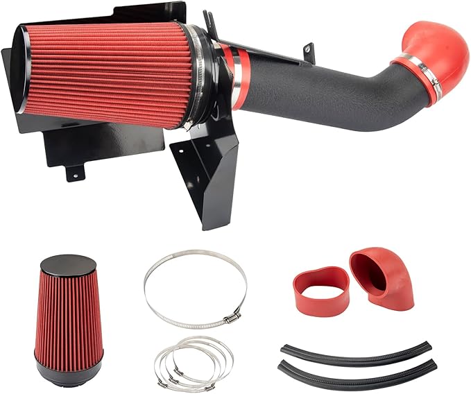 PHILTOP 4" Cold Air Intake Kit System + Heat Shield Compatible with GMC/Chevy 1999-2006 V8 4.8L/5.3L/6.0L Silverado/Sierra 1500/2500/3500, High Performance, Red