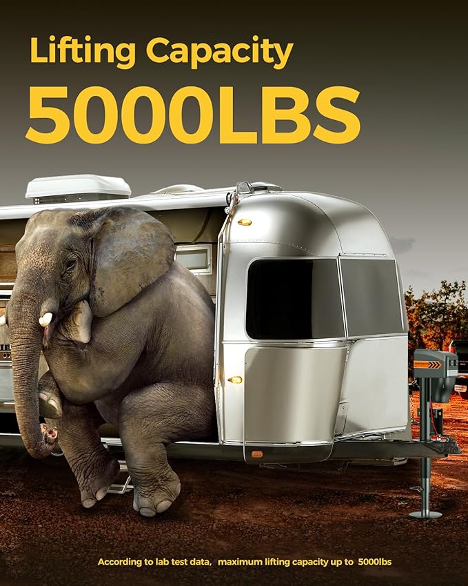 KYX Electric Trailer Jacks for RVs and Trailers: High-Capacity Models (5000 lbs) with LED Lights, Waterproofing, and Manual Crank Backup,Dual mounting Option