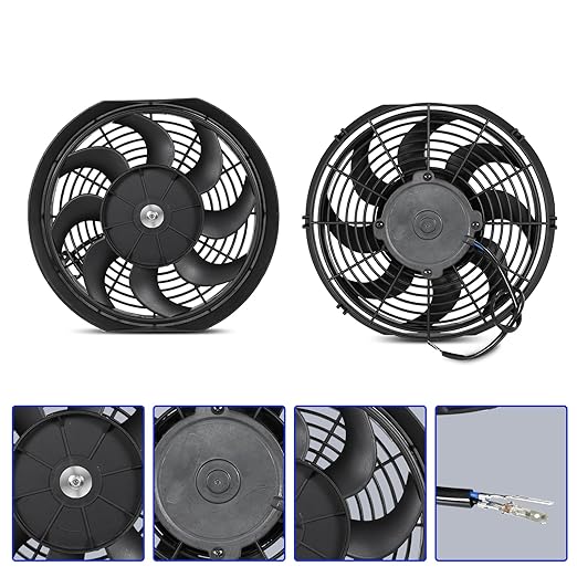 Universal 12 Inch Black Slim Radiator Cooling Fan 12V 80W Push Pull with Mount Kit – Fits Radiators for Vehicles, Cars, Trucks