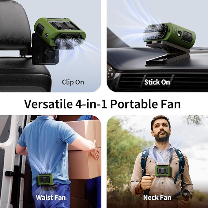 Socool 14500mAh Portable Car Fan Rechargeable Battery Opearated, Clip on Car Seat Headrest 360 Rotatable, 5-Speed Backseat Fans for Baby Rear Facing Cooling with Dual Air Outlets for SUV RV Truck