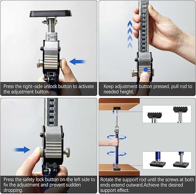 3-H Cabinet Jacks for Installing Cabinets 2 Pack, Heavy-Duty Third Hand Tool Adjustable Support Pole,Extends 29.5-52 Inch, 165 lbs Capacity | Thickened All-Steel with Dual Safety Lock,Dark Blue