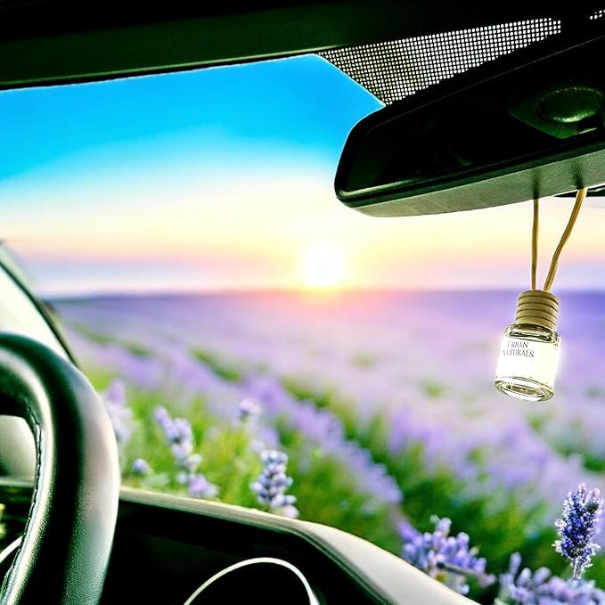 Urban Naturals Car Air Freshener Diffuser 1 Pack - Lavender Luxe Scent, 45+ Days Long Lasting Fragrance, Made in USA, Glass & Wood, Hanging Design + Vent Cip, Easy to Use