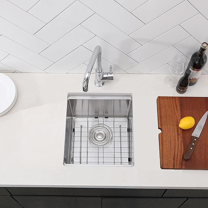 15x17 Inch Undermount Bar Sink,15 Inch Top mount Small Kitchen Stainless Steel Rectangular 16 Gauge Single Bowl Prep Wet RV Sink Workstation with Strainer Drain