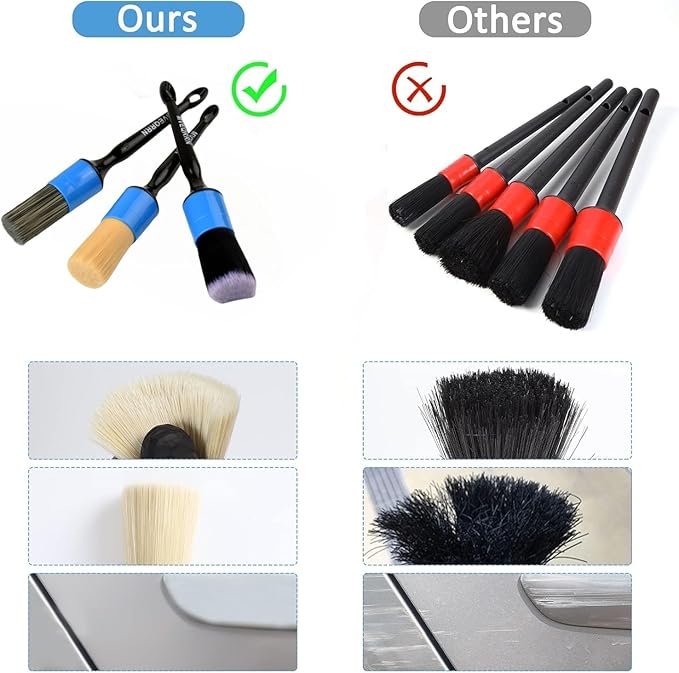 3pcs Car Detailing Brush Set-1pcs Boars Hair Car Detailing Brushes,1pcs Ultra Soft No Scratch Detailing Brush for Air Vent,Leather Seat 1pcs auto Detail Brushes for Interior Exterior(Blue)