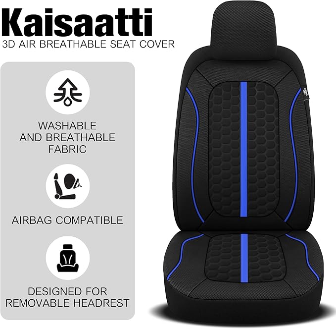 Breathable Premium Car Seat Covers Full Set,3D Air-Mesh Seat Covers for Cars,Comfortable Safety Airbag Compatible,Universal for Most Cars Sedan Truck SUV(Black/Blue)