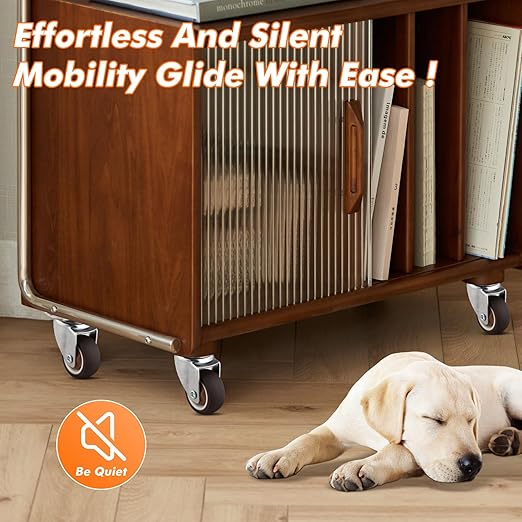 1.25 Inches Side Mount Caster Wheels Set of 4 L-Shaped Rubber Small Swivel Caster Heavy-Duty Double Plate Castor Without Brake Industrial Metal Wheel for Workbench, Furniture, Cabinet, Woodbox, Brown