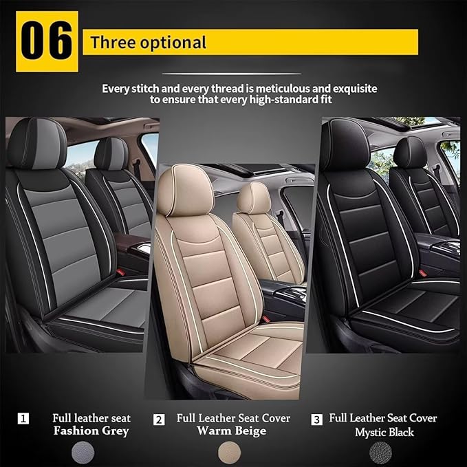 YORKNEIC Car Seat Covers Full Set fit for Jeep Patriot 2007-2017, Waterproof Faux Leather Seat Covers Breathable Easy Install Full Protection Minimalist Luxury (Full Set, Beige)