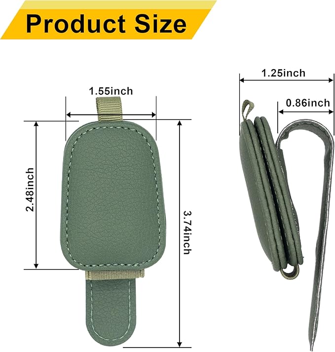 Yuoyar Sunglass Holder for Car, Magnetic Leather Sunglasses Holder and Ticket Card Clip, Car Visor Accessories, 2 Packs (Green)