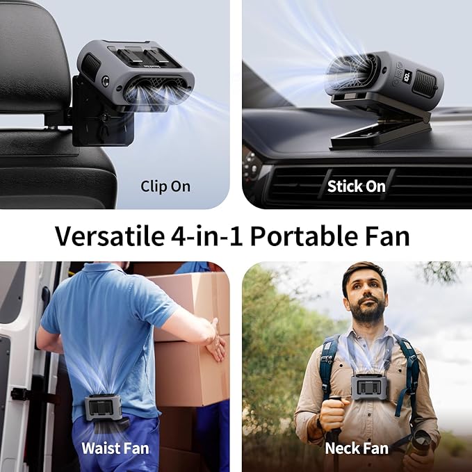 Socool 14500mAh Portable Car Fan Rechargeable Battery Opearated, Clip on Car Seat Headrest 360 Rotatable, 5-Speed Backseat Fans for Baby Rear Facing Cooling with Dual Air Outlets for SUV RV Truck