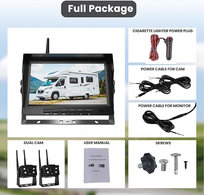 Truck Backup Camera Wireless Front and Rear with Monitor 7 Inch, Waterproof Reverse Camera with Night Vision for Car RV Trailer