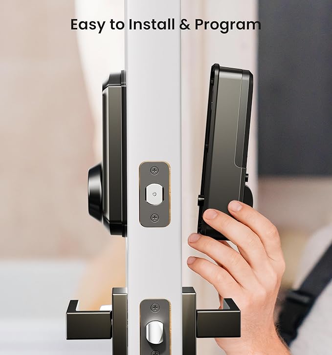 Veise VE06-L Smart Locks with 2 Lever Handle Set, App Control, Keyless Entry Deadbolt for Front Door, Electronic Digital Touchscreen Keypad, Auto Lock, Waterproof, Easy Installation, Matte Black
