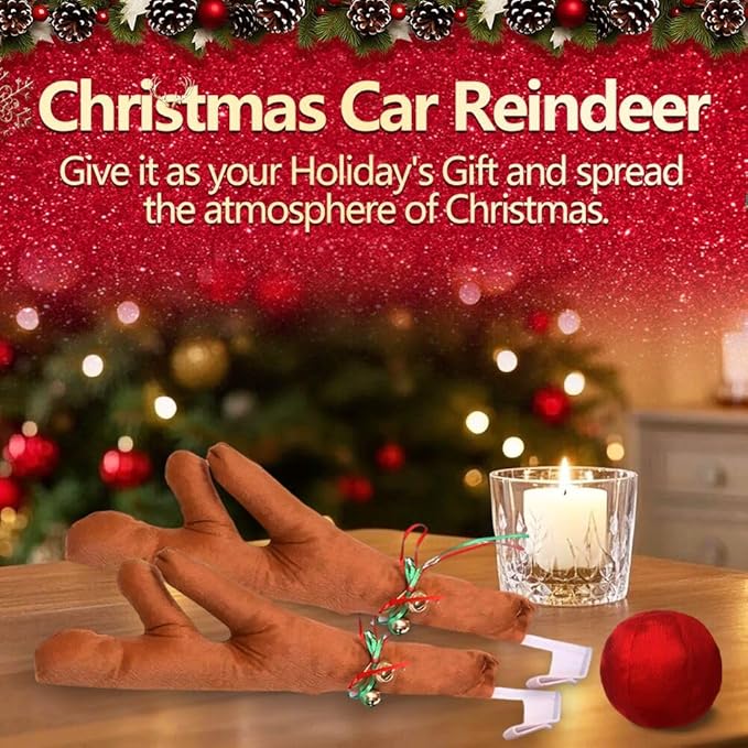 Car Reindeer Antler Kit Nose, Reindeer Antlers Christmas for Car Window Roof-Top & Front Grille, Auto Christmas Accessories Decoration Kit SUV Van Truck
