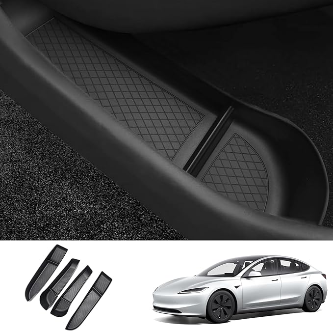 Door Side Storage Box for Tesla Model 3 Highland Accessories 2024 2025 2026 Door Pocket Liners TPE Front & Rear Side Organizer Tray Protector Liner (Model 3 Highland) 4pcs
