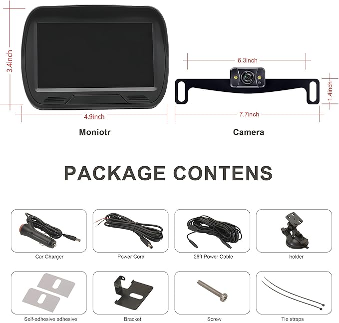 YIMU Car Backup Camera for car with Monitor,Night Vision, DIY Guide Lines, IP69K Waterproof, Front/Reverse Camera with Two Beackets for Easy Install for Trucks, SUVs and Pickups K43 (4.3inch K4303)