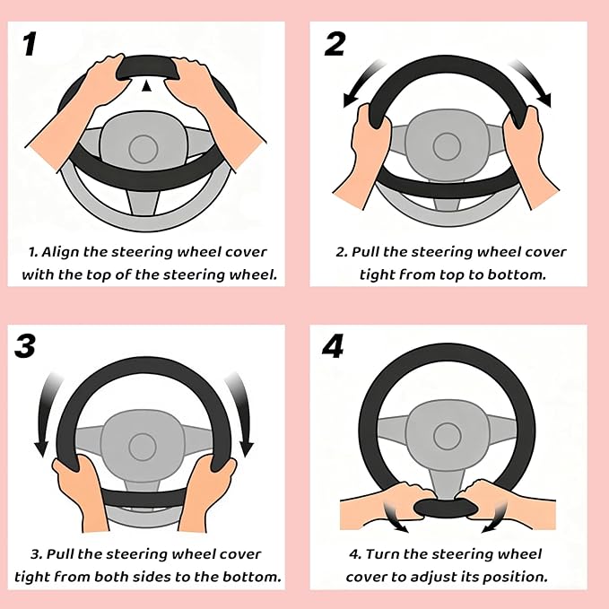 Universual Fluffy Fur Soft Fuzzy Steering Wheel Cover Leather Women Men Pink Sporty Cute 14 inch Car Accessories Non-Slip Decoration