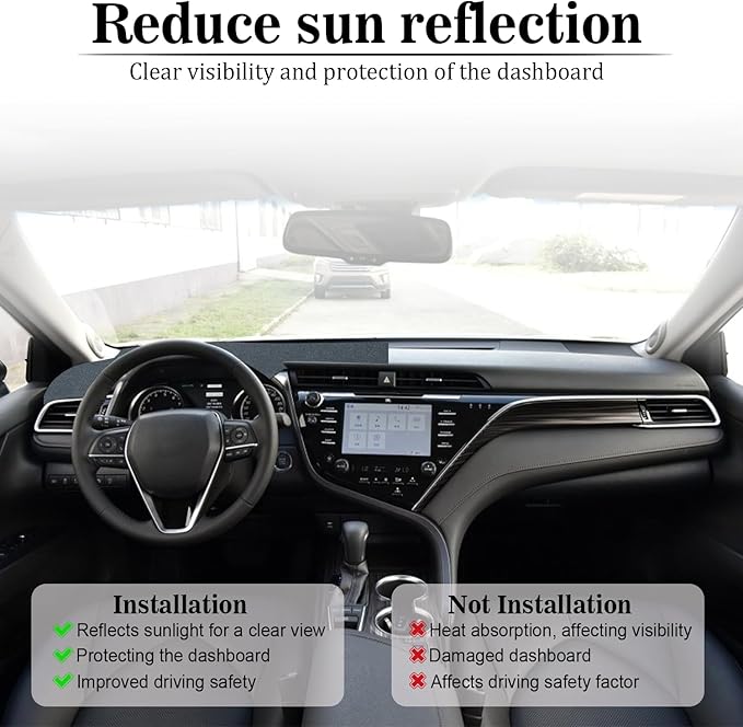 Amiss Dash Mat Dashboard Cover, Fits for Toyota Camry 2007 2008 2009 2010 2011, Anti-Reflective Non-Slip Dashboard Cover Mat Pad Carpet, Car Accessories Interior for Custom Fit Dash Cover (Dark Gray)