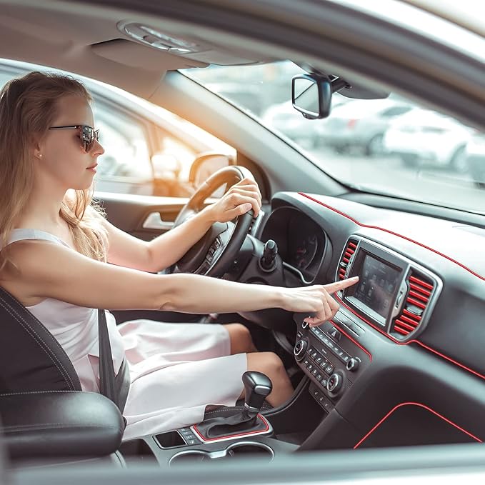 Frienda 28 Pcs Car Interior Accessories Including 20 Pcs Car Air Conditioner Decoration Strip 4 Non Slip Silicone Car Cup Coaster 4 Car Tire Valve Stem Caps for Most Cars SUVs Trucks(Red)