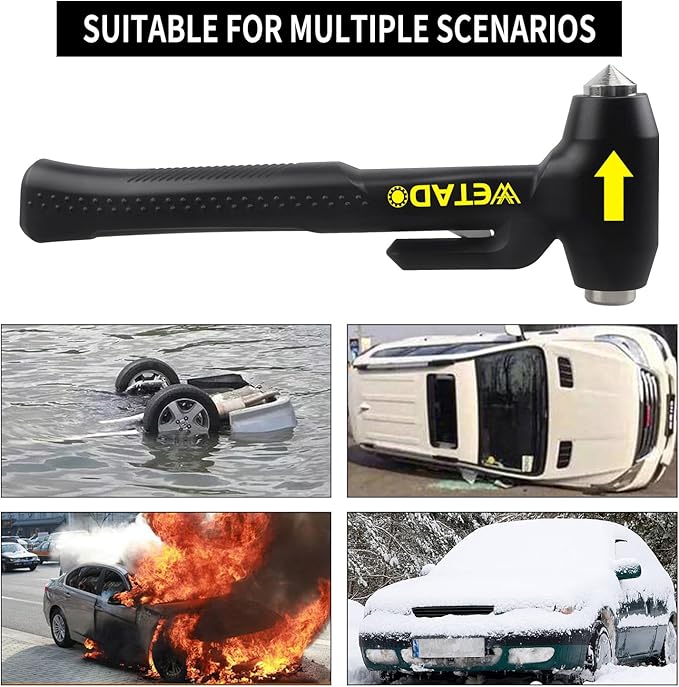 Wetado Car Safety Hammer Set, Seat Belt Cutter and Window Hammer Tool, Emergency Escape Tool Car Escape Tool 2-in-1 Seatbelt Cutter and Window Punch Breaker Tool, Glass Breaker Car Accessories