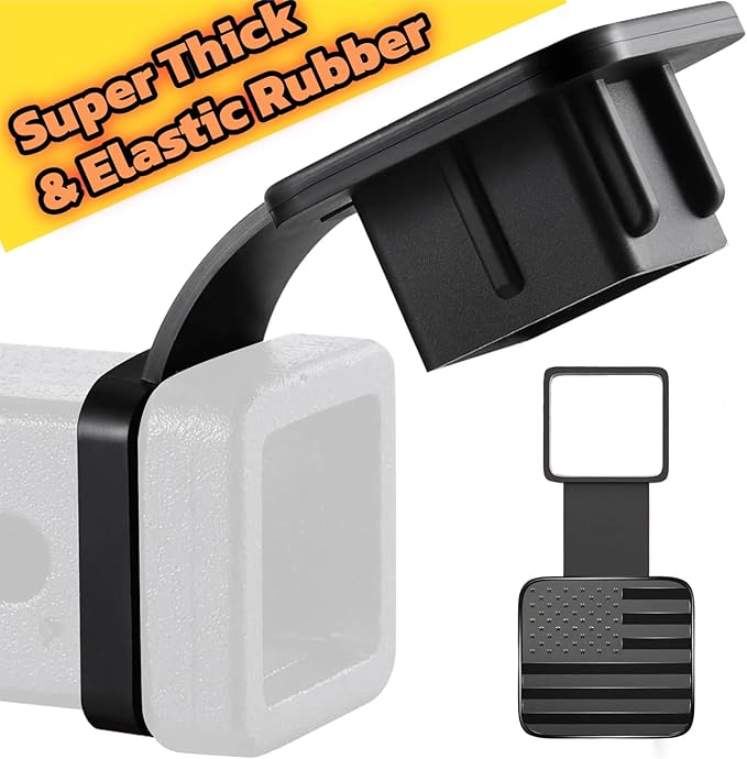 Upgraded Aluminum American Flag Trailer Hitch Covers, AUTO WASH RESISTANT, 2" Universal Tow Hitch Cover, Tube Plug Insert, Car Exterior Accessories, Receiver Tube Hitch Plug, Heavy-Duty Rubber (Black)