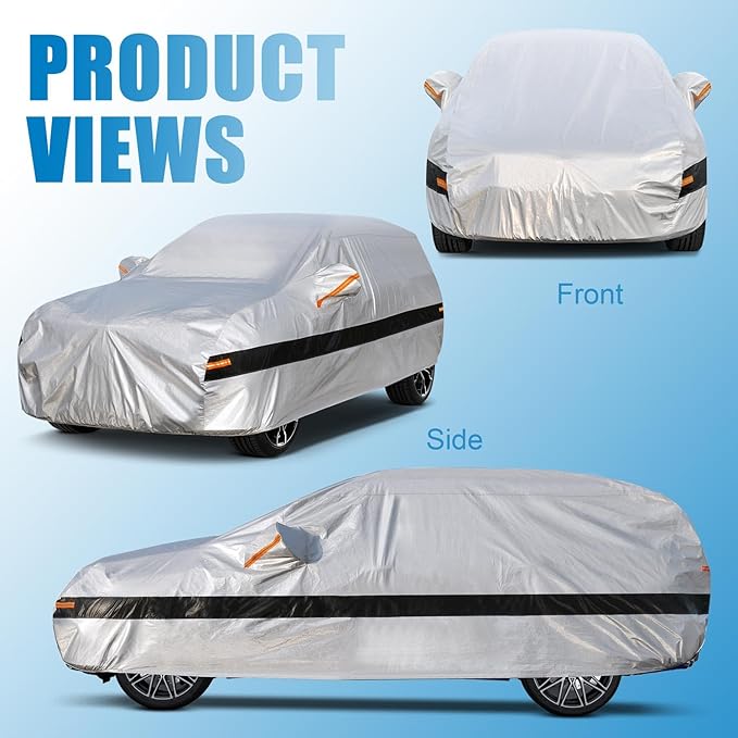 10 Layer SUV Car Cover Waterproof All Weather,100% Waterproof Outdoor SUV Car Covers Rain Snow UV Dust Protection. Custom Fit for BMW X3, Audi Q5,Jeep Wrangler, Chevy Equinox,etc Silver