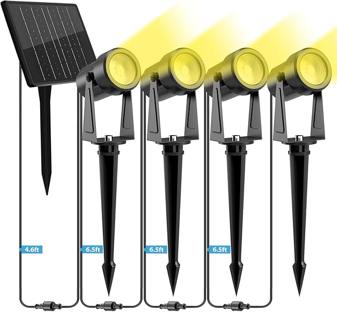 ZYAN Solar Landscape Spot Lights Outdoor 48ft Cable 12W Monocrystalline Panels & USB-C Powered 10800mAh All-Night Lighting Auto Dusk to Dawn IP65 Waterproof Warm White LED Uplights Yard Pathway Tree